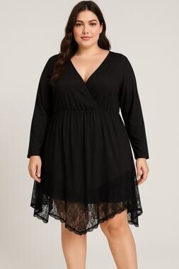 BloomChic Black Long Sleeve Lace Trim Tunic Top Plus 22/24 Flowy Feminine Dress